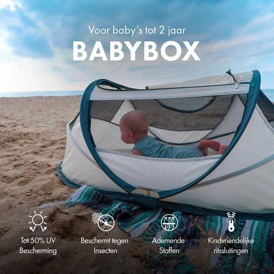 BabyBox – namiot dla niemowląt, łóżeczko turystyczne + bawełniana kołderka – kolor kości słoniowej - Image 3