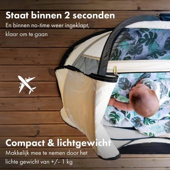 BabyBox – namiot dla niemowląt, łóżeczko turystyczne + bawełniana kołderka – kolor kości słoniowej - Image 7
