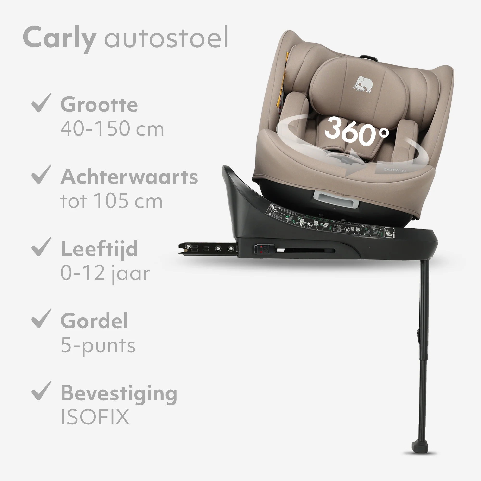 Fotelik samochodowy Carly Luxe i-Size – 0–36 kg – Isofix + noga stabilizująca – obrót o 360° – kolor Truffle Nougat - Image 4