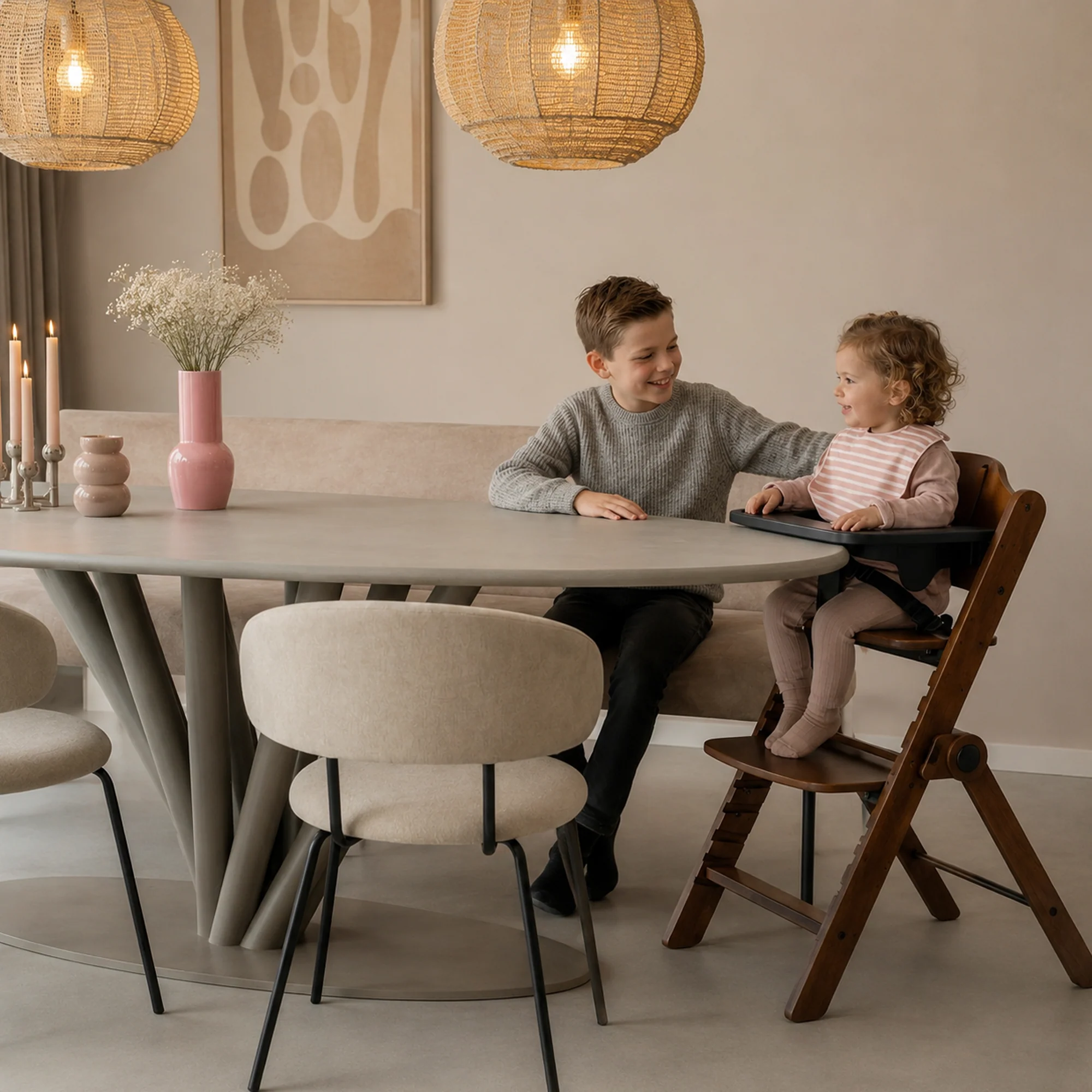 Odin Luxe – drewniane krzesełko dla dzieci, rosnące wraz z dzieckiem, z funkcją bujania – w zestawie z blatem do jedzenia – krzesełko z regulacją wysokości – kolor Warm Brown Nougat - Image 4
