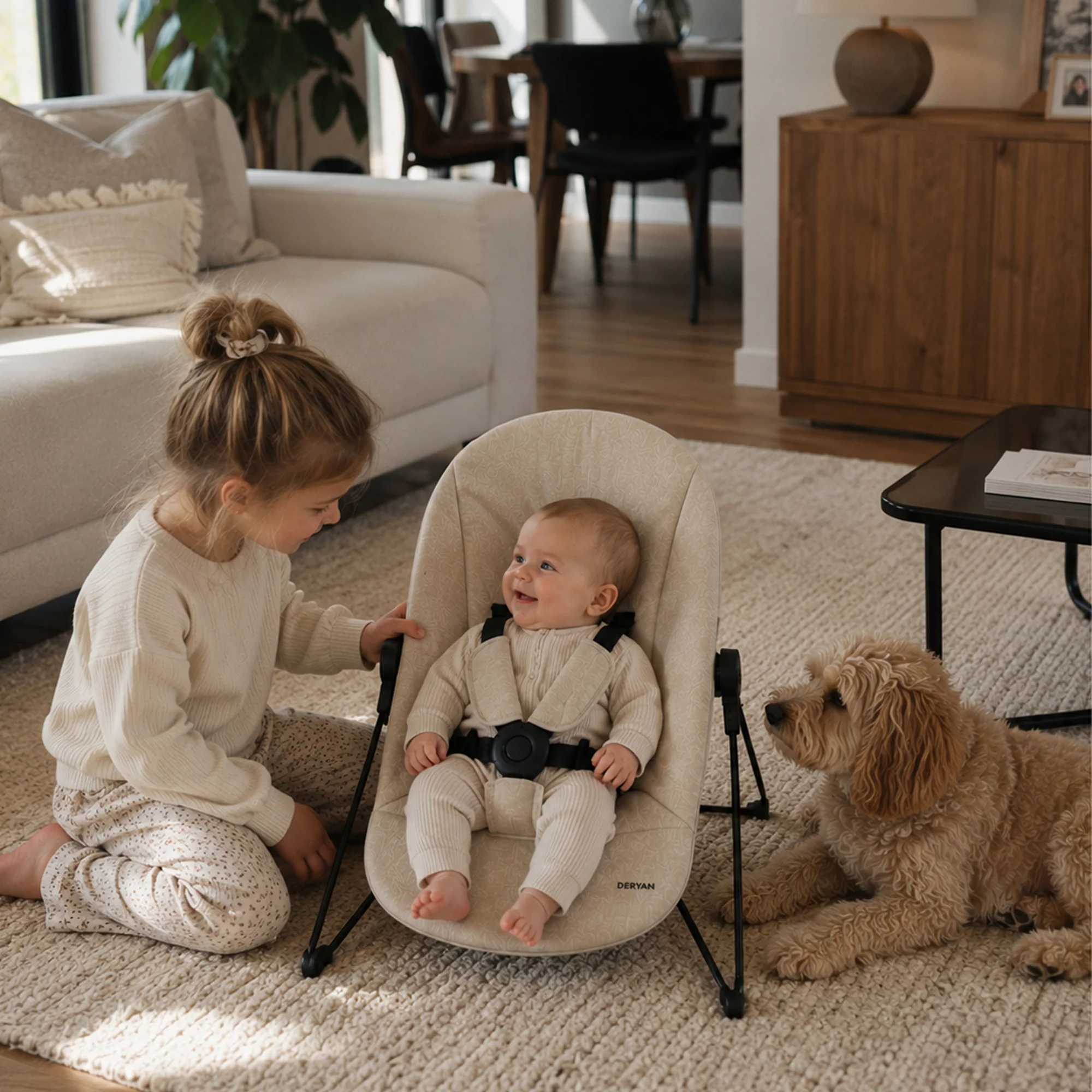 Odin Luxe – drewniane krzesełko dla dzieci, rosnące wraz z dzieckiem, z funkcją bujania – w zestawie z blatem do jedzenia – krzesełko z regulacją wysokości – kolor Warm Brown Nougat - Image 7