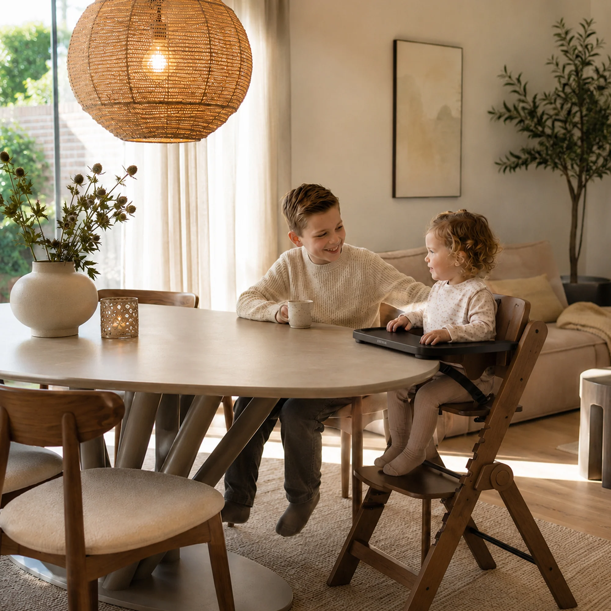 Odin Luxe – drewniane krzesełko dla dzieci, rosnące wraz z dzieckiem, z funkcją bujania – w zestawie z blatem do jedzenia – krzesełko z regulacją wysokości – ciepły brąz / czerń - Image 2