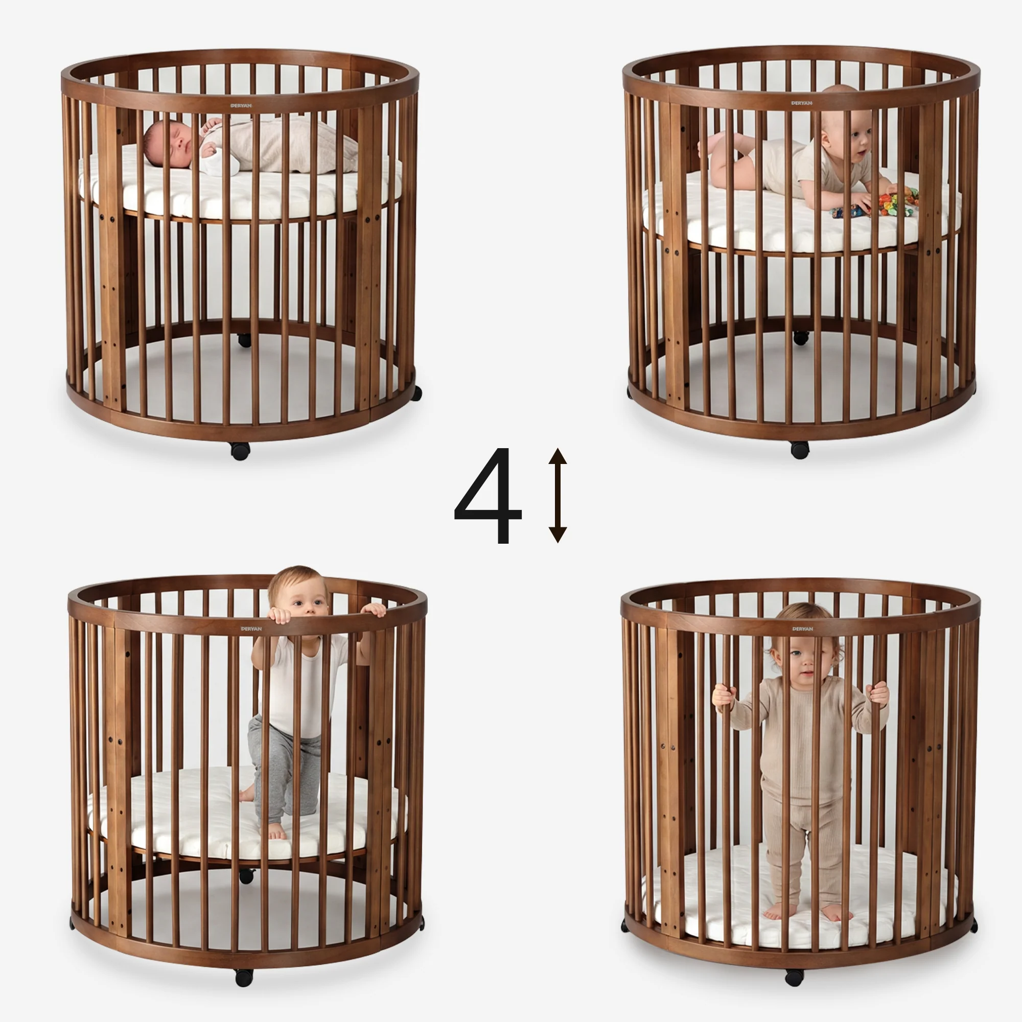 Okrągłe łóżeczko z drewna wierzby wraz z materacem – Warm Brown - Image 6